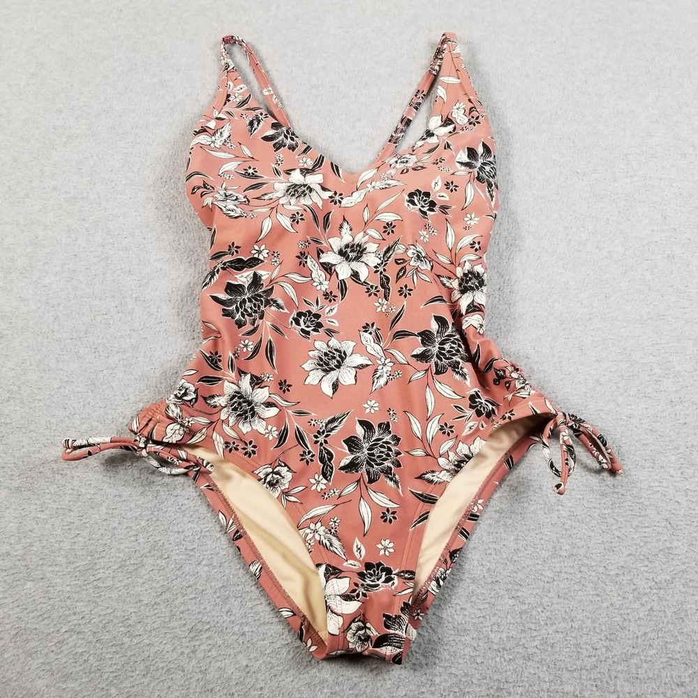 Kona Sol One Piece Swimsuit Women S Small Pink Floral Side Tie Criss Cross Beach